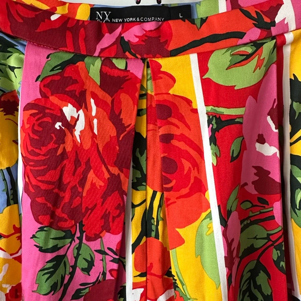 NWT New York & Company Floral Patchwork Boho Colorful Midi Skirt - L